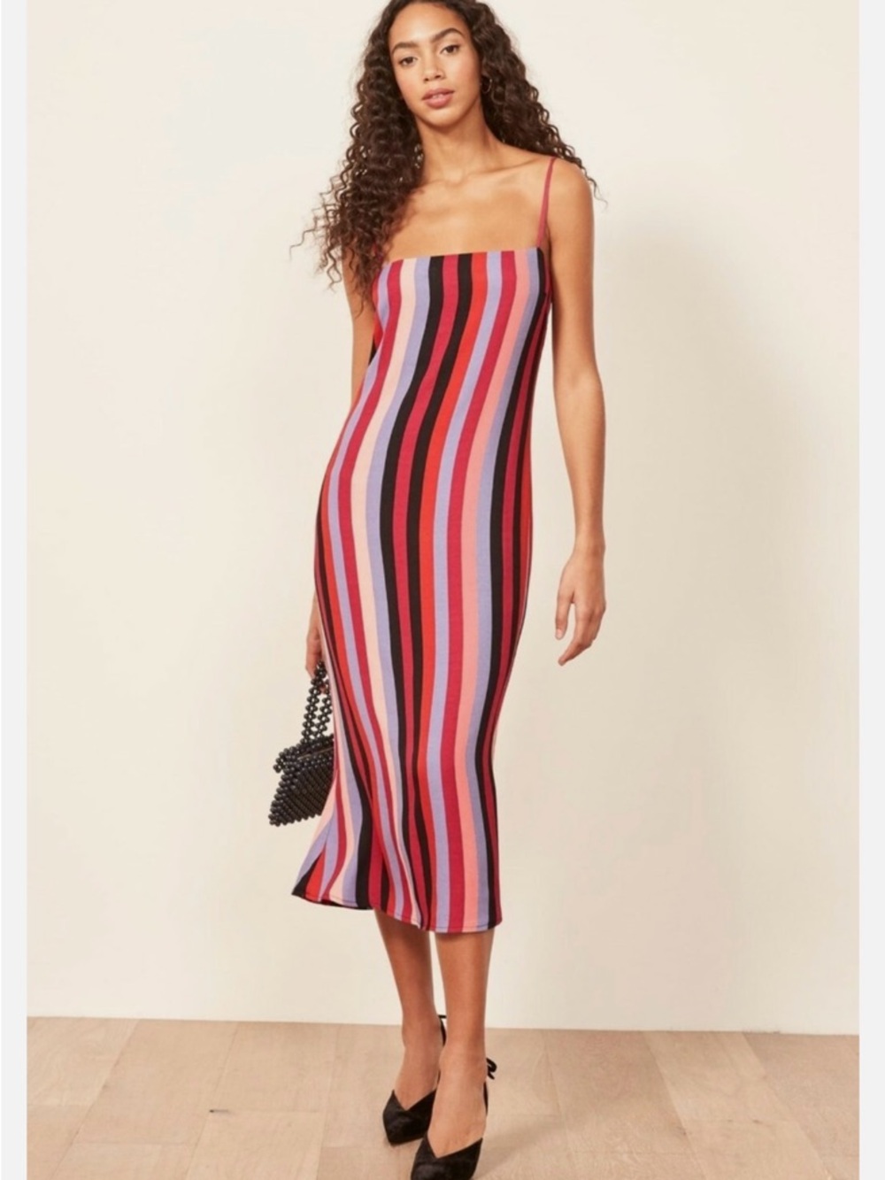 Reformation Striped Pink & Red Midi Slip Dress